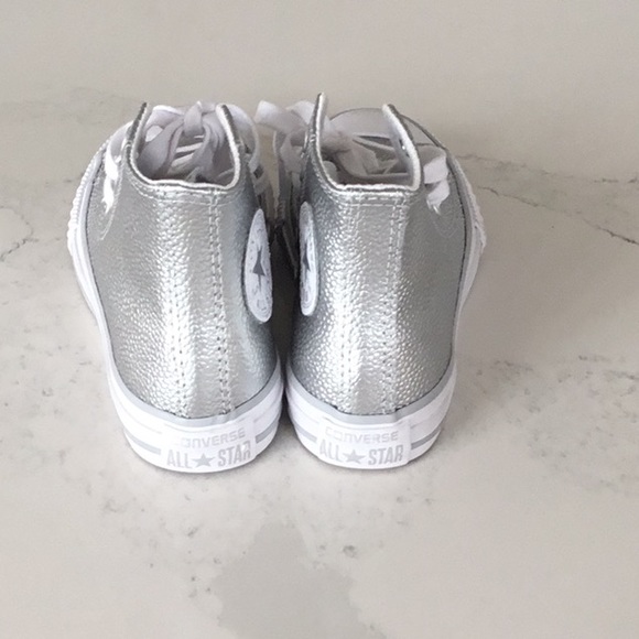 New without box silver leather Converse high tops, size 11 - Picture 3 of 5